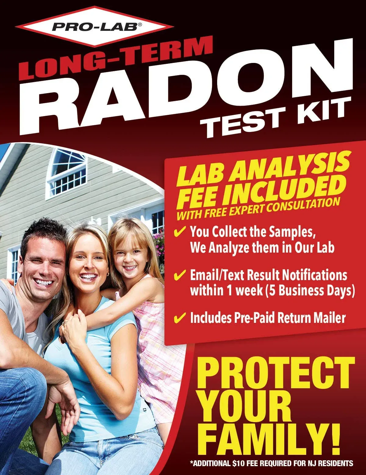 PRO-LAB Long Term Radon Test Kit LAB FEE Included. EPA Approved Alpha Track