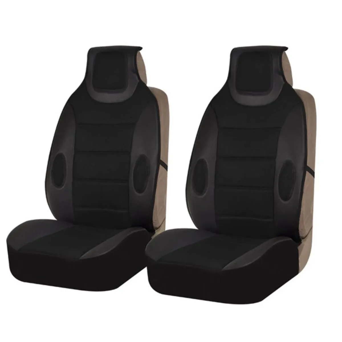 FH Group Leatherette Seat Cushion Pads Front Set - Black