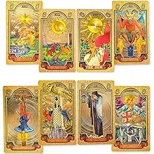 KIINO 78 Gold foil Tarot Cards with Guide Book Tarot Deck for Beginners and Professional Player with Box Tarot PVC Durable Waterproof Wrinkle Resistant 