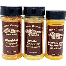 Amish Country Popcorn | BallPark Style Buttersalt (6 Oz), Cheddar (5.1 Oz) & White Cheddar Cheese (3.8 Oz) Popcorn Seasoning