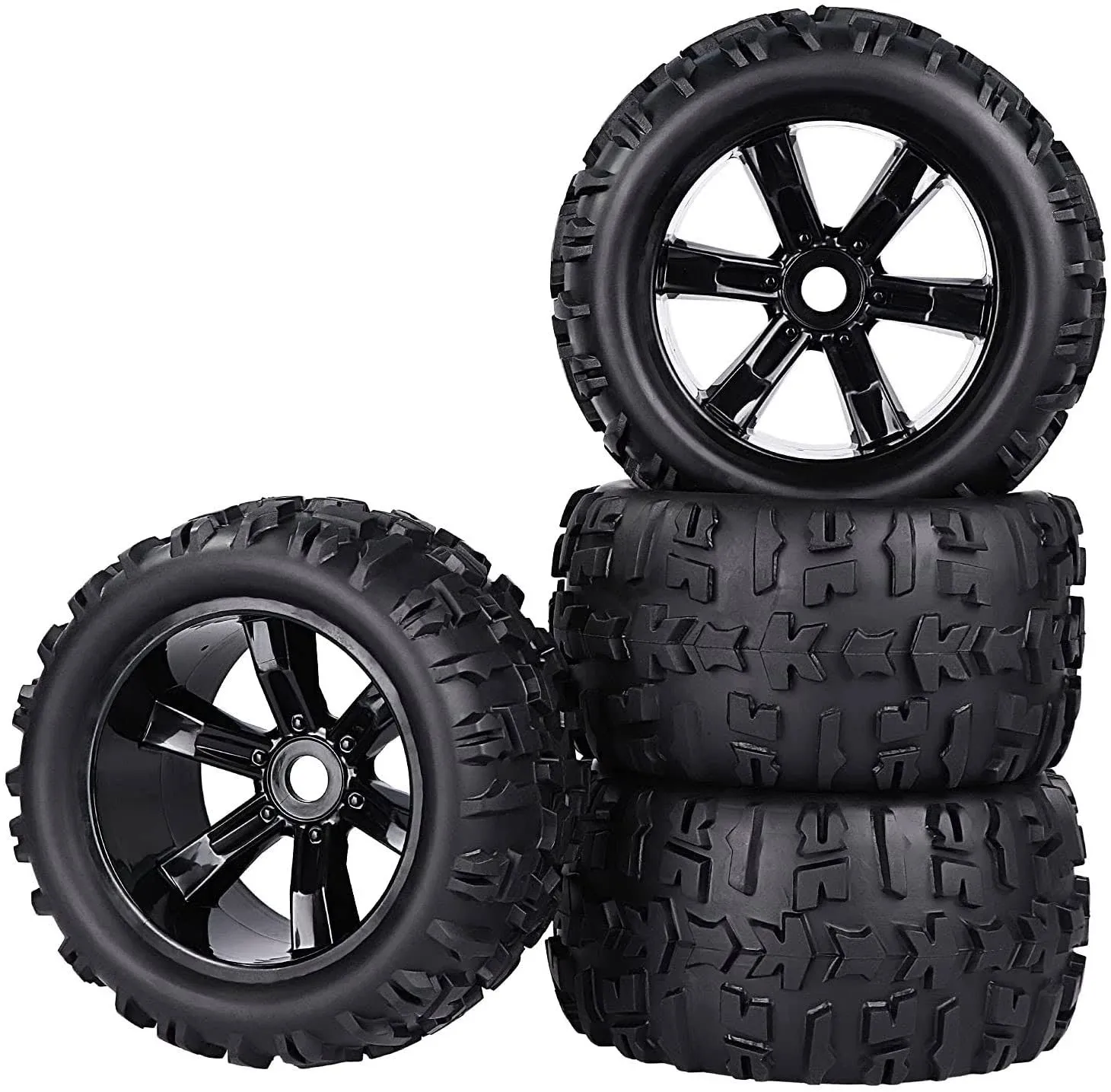 AIMROCK 17mm Hex Wheels and Tires RC Truck Tire and Rims w/Foam Inserts for 1/8 Kraton 1/10 Maxx E-Revo, 4pcs