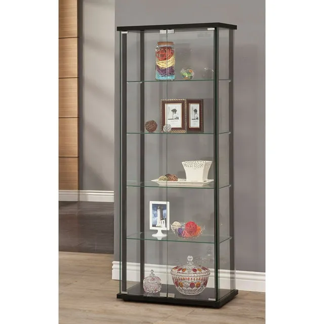 COASTER 5-Shelf Glass Curio Cabinet Black and Clear