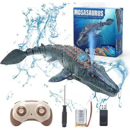 Remote Control Dinosaur Toys for Kids 3 4 5 6 7, Mosasaurus Diving Toys RC Boat with Light and Spray Water for Swimming Pool Lake Bathroom Ocean.