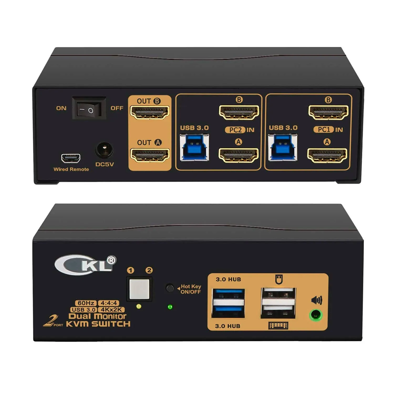 CKL 2 Port USB 3.0 KVM Switch Dual Monitor HDMI 4K 922HUA-3