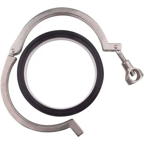 DERNORD Stainless Steel Tri-clamp (Tri-Clover Clamp) + 2 Pcs SUS304 Sanitary Pipe Weld Ferrule + FKM Gasket (4 Inch)