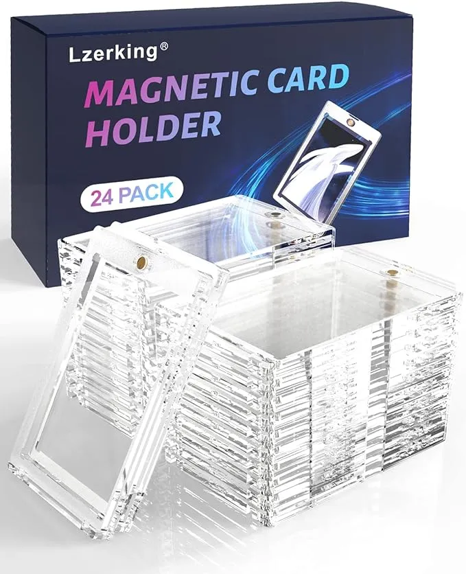 Lzerking Magnetic Card Holders, Acrylic, 24 Pack, 35PT One Touch Card Holder for Trading Card, Baseball Card, Sports Card