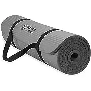 Gaiam Essentials Thick Yoga Mat Fitness & Exercise Mat with Easy-Cinch Yoga Mat Carrier Strap, 72"L x 24"W x 2/5 Inch Thick