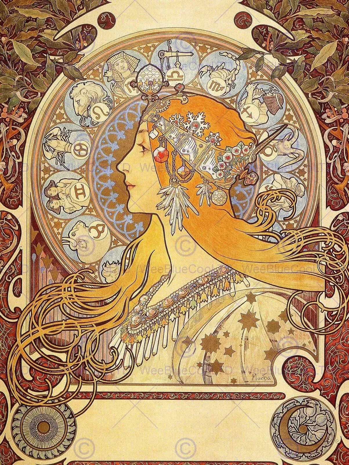 Alphonse Mucha 1896 Zodiac Signs Art Nouveau Old Master Painting Unframed Wall ...