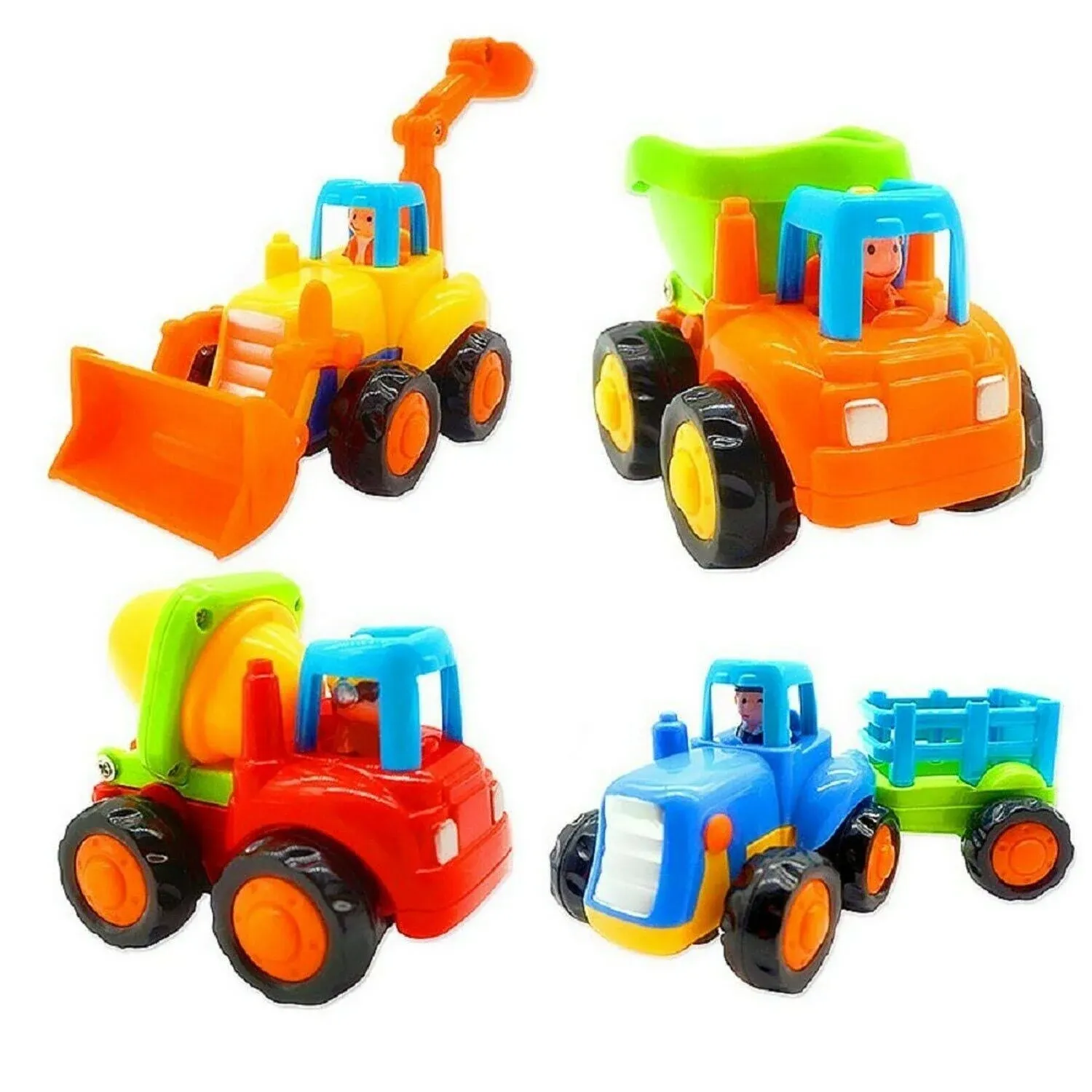 Friction Powered Cars Push and Go Trucks Construction Vehicles Toys Set of Tract