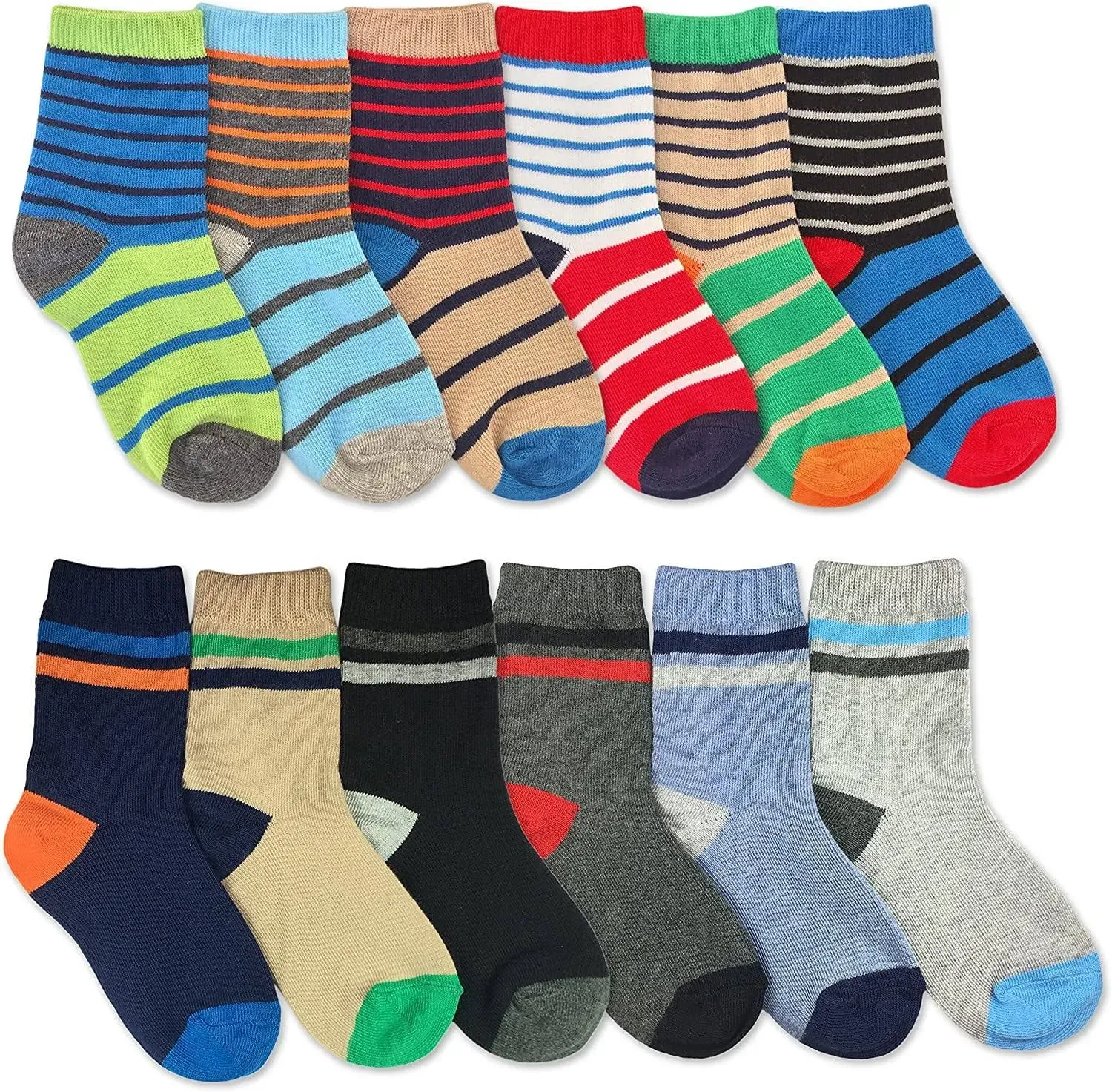 Jefferies Socks Boys Multicolored Stripe Fashion Variety Crew Socks 12 Pair Pack