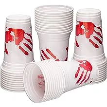 ArtCreativity Blood Print Halloween Party Plastic Cups, Set of 50, 10 oz Halloween Disposable Cups, Halloween Party Supplies and Drinking Decorations, For Juice, Soda, Punch, and More