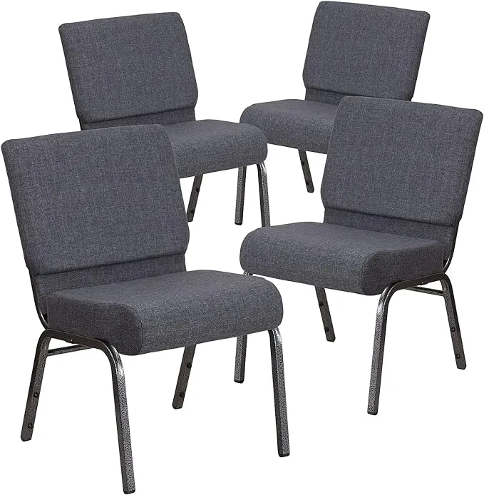 Flash Furniture 4 Pack HERCULES Series 21''W Church Chair in Dark Gray Fabric - Silver Vein Frame