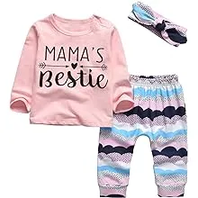 KuKitty 3Pcs Baby Girl Outfits Set Long Sleeve T-Shirt Tops Flowers Pants with Headband