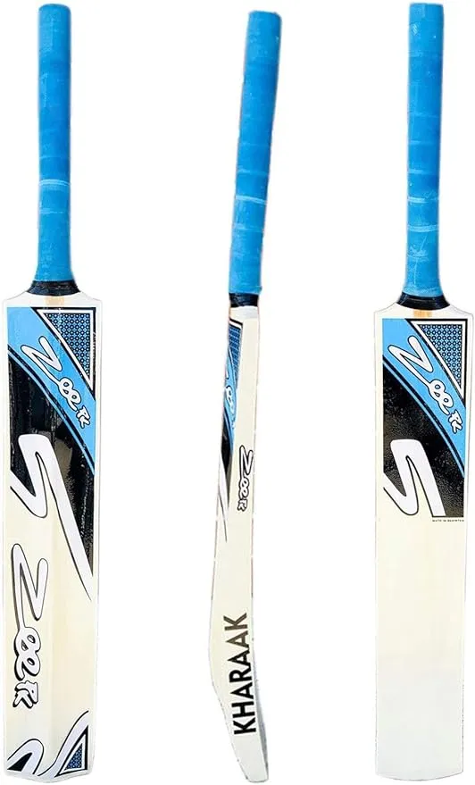 Zeepk Cricket Bat Play Like The Pros Adult Size, Cricket Tennis Ball Bat Handcrafted Kashmir Willow with Durable Comfortable Rubber Grip Short Handle Thick Edge Blade 44mm Light Weight 2lbs (Blue)