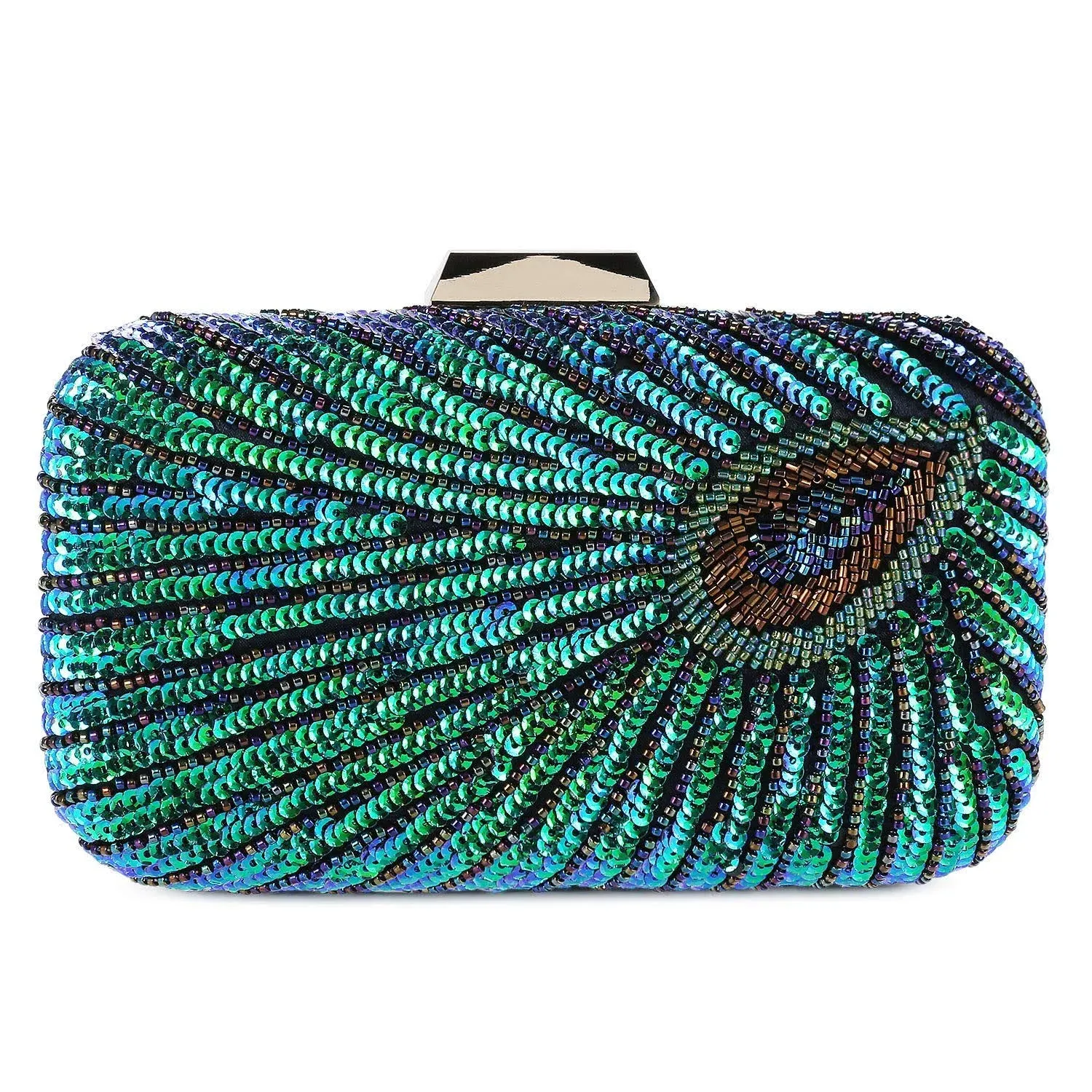 UBORSE Beaded Sequin Peacock Evening Clutch Bags Party Wedding Purse