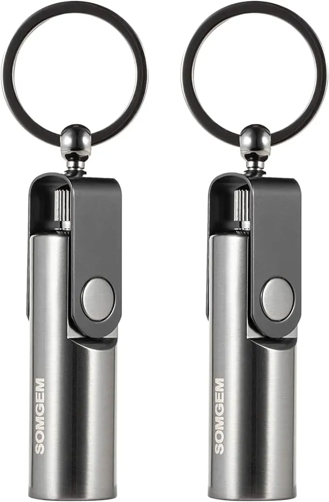 SOMGEM Permanent Match Keychain 2 Pack, Kerosene Refillable, Waterproof Flint Fire Starter for Outdoor Camping Emergency Survival Gear