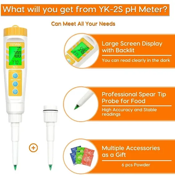 Food pH Meter with Extra pH Replaceable Probe,Digital pH Tester for Sourdough and Bread,Food pH Tester for Meat,Canning,Cheese,Solid Samples, Soft Soil and Water…