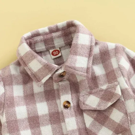 AEEMCEM Toddler Baby Boys Girls Flannel Plaid Jacket Long Sleeve Lapel Button Do