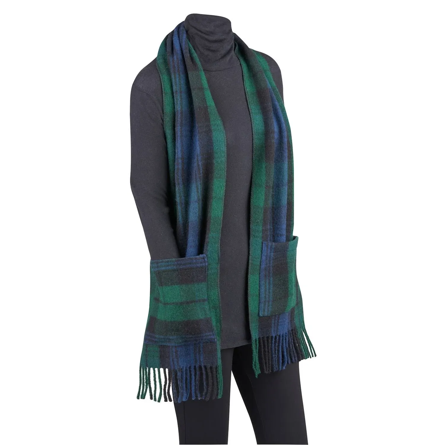 Patrick King Woollen Company Merino Wool Scottish Tartan Pocket Scarf for Women