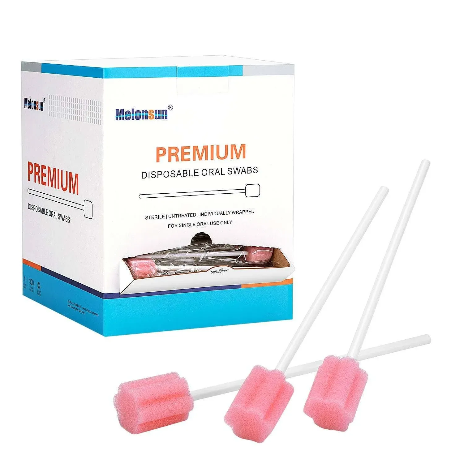 300 Pcs Oral Swabs-Unflavored & Sterile Disposable Oral Care Swabs for Mouth Cleaning- Individually Wrapped (Blossom Pink)