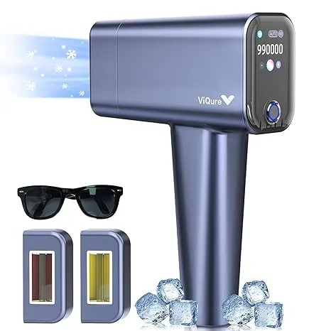 IPL T8 Laser Hair Removal for Women and Men, Fast and Long-lasting Painless Hair Removal Device with Cooling System, 990000 Flash, LED, Multifunction Double Head, For Body & Face at-Home Use