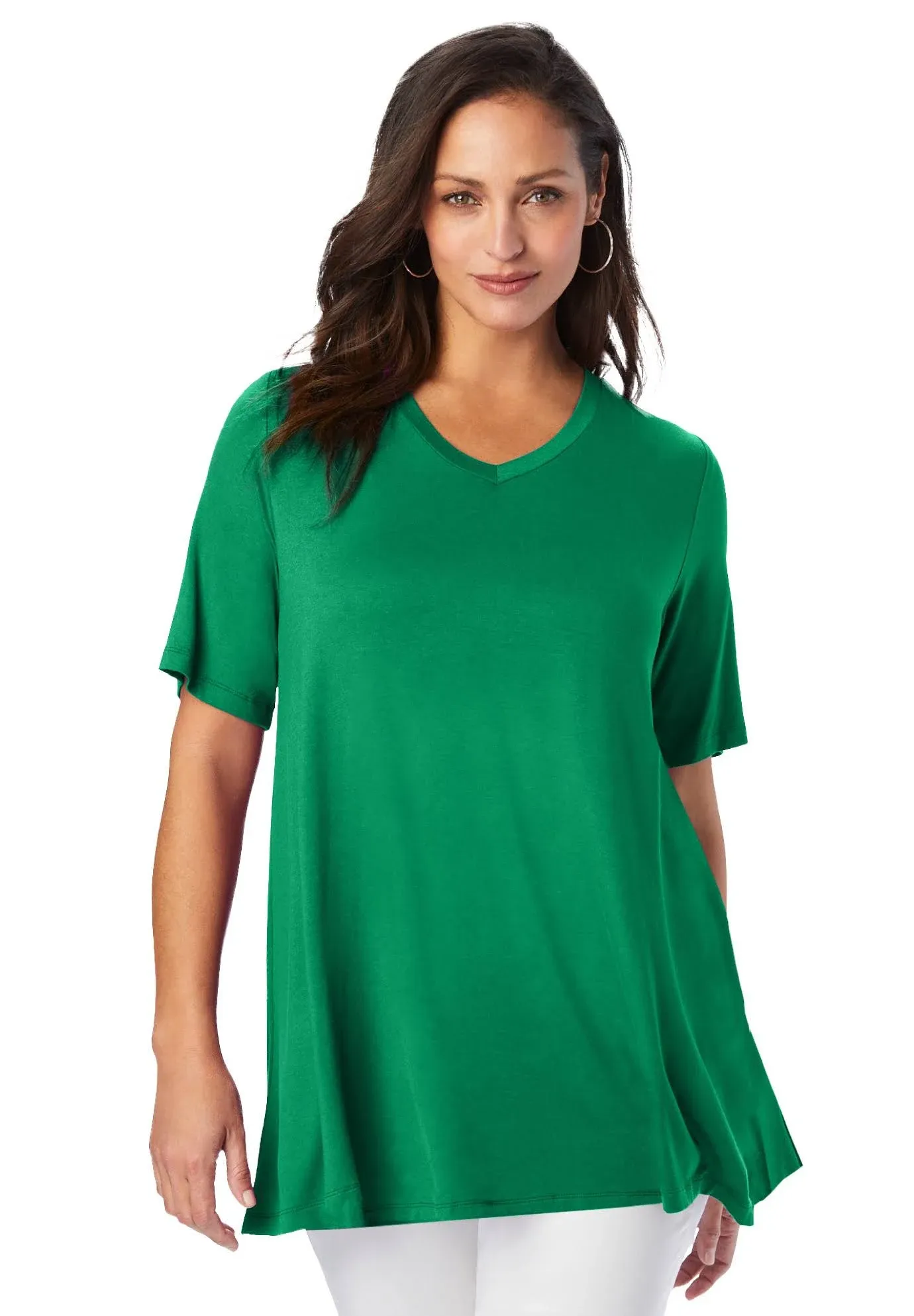 Jessica London Women’s Plus Size V Neck Swing Tunic, S - Kelly Green