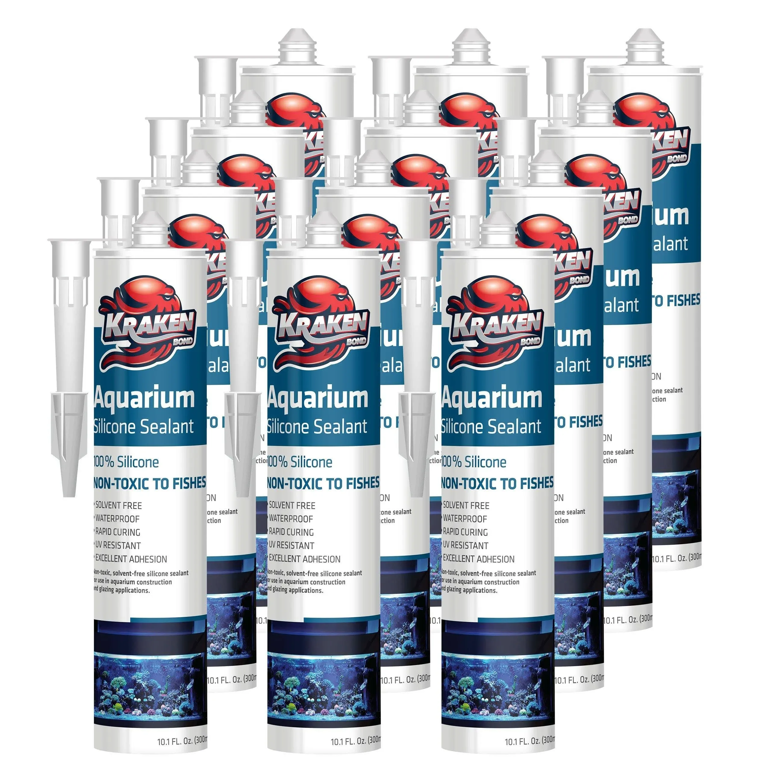 Kraken Bond Aquarium Silicone Sealant Clear - (1x10.1 fl. oz.) 100% Waterproof Aquarium Safe Silicone, Non-Toxic Fish Tank Safe Sealant, Fast Curing and Strong Adhesion, 1 Pack