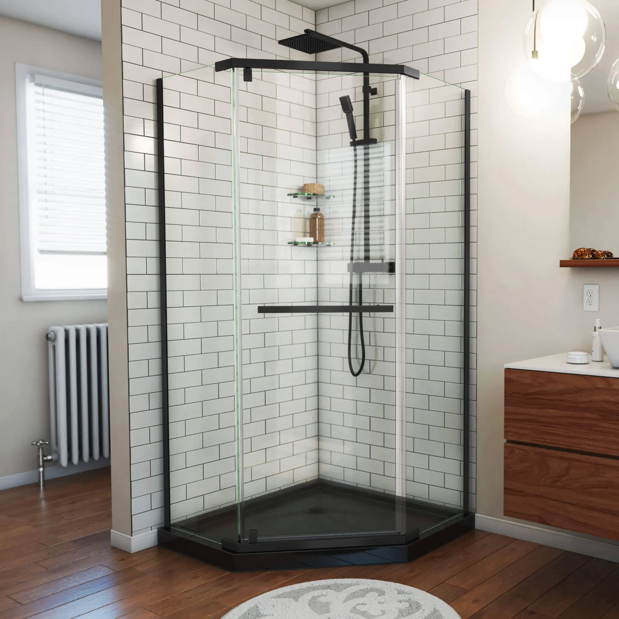 DreamLine Prism 36x74 3/4 Neo-Angle Pivot Shower Enclosure Satin Black, Black