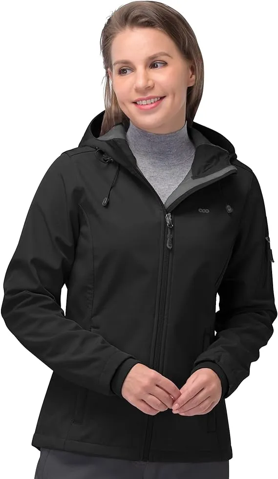 33,000ft Women's Softshell Jacket, Fleece Lined Warm Jacket Light Hooded Windproof Coat for Outdoor Hiking