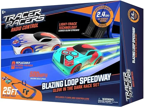 2.4 GHz Radio Control Remote Slot-Less, Cordless Racing Blazin' Loop Speedway Track Set with Two Cars