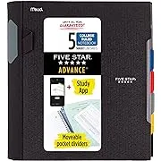 Five Star Spiral Notebook + Study App, 5 Subject, College Ruled Paper, Advance Notebook with Spiral Guard, Movable Tabbed Dividers and Expanding Pockets, 8-1/2" x 11", 200 Sheets, White (73154)