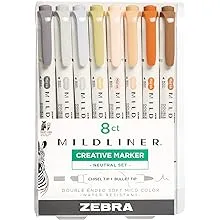 Zebra Pen Mildliner Double Ended Highlighter, Broad and Fine Point Tips, Assorted Neutral Vintage Ink Colors, 8-PackZebra Pen Mildliner Double Ended Highlighter, Broad an…