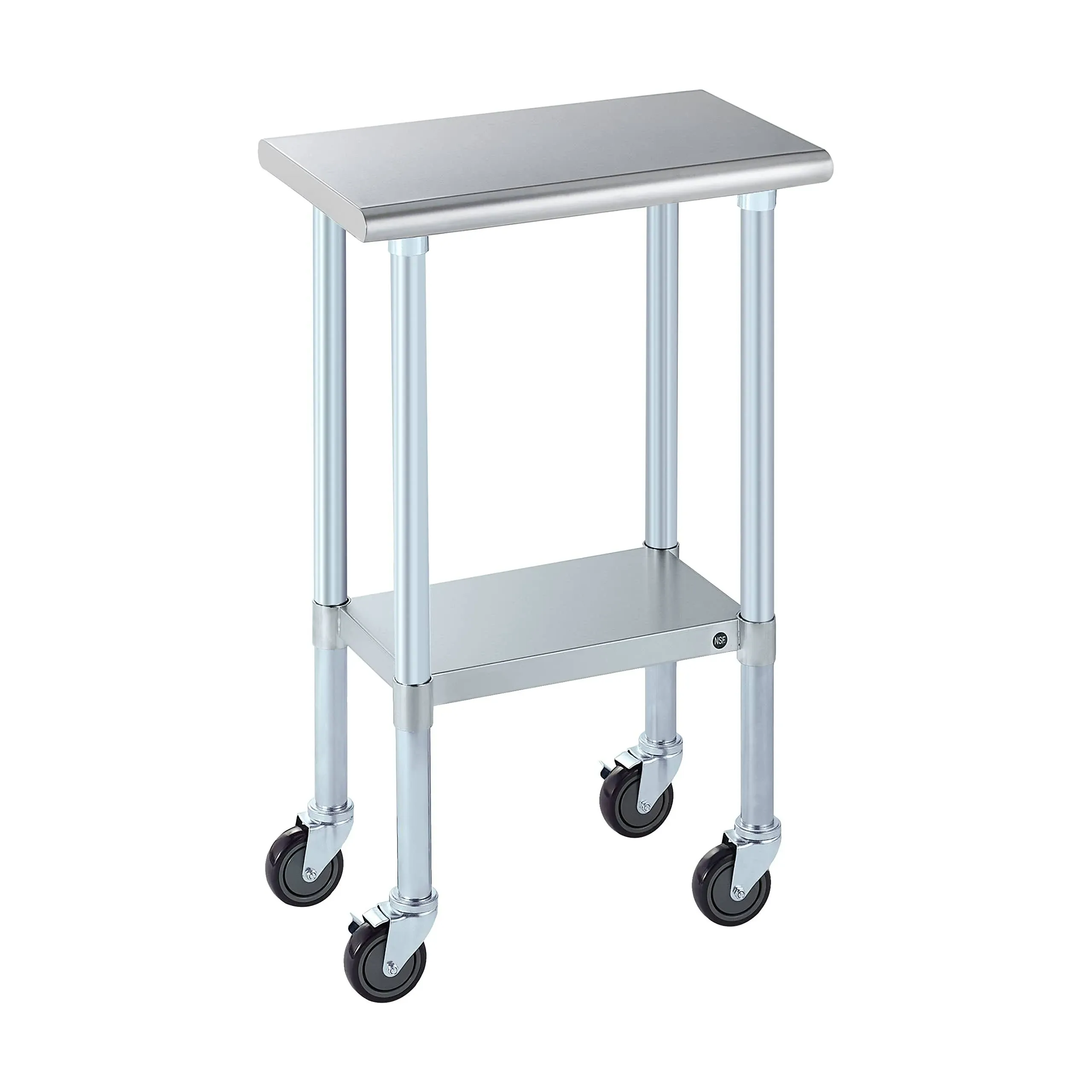 ROCKPOINT Stainless Steel Prep & Work with Caster 14x24 Inches Commercial Kitchen Adjustable Under Shelf and Table Foot for Restaurant, Home and Hotel, 14x24inch, Silver