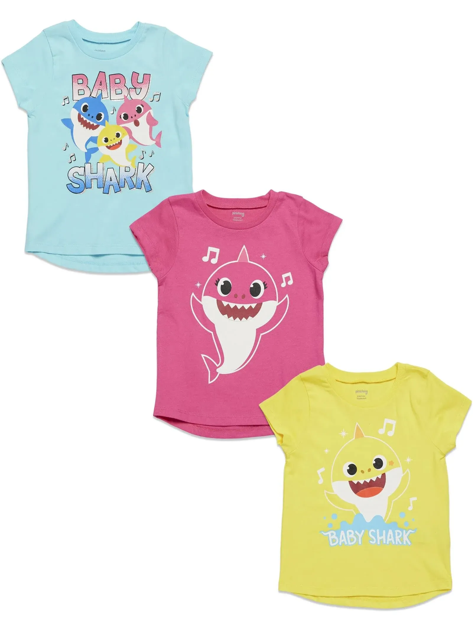 Pinkfong Baby Shark Little Girls 3 Pack T-Shirt Pink / Yellow/ Blue 6-6X, Infant ...