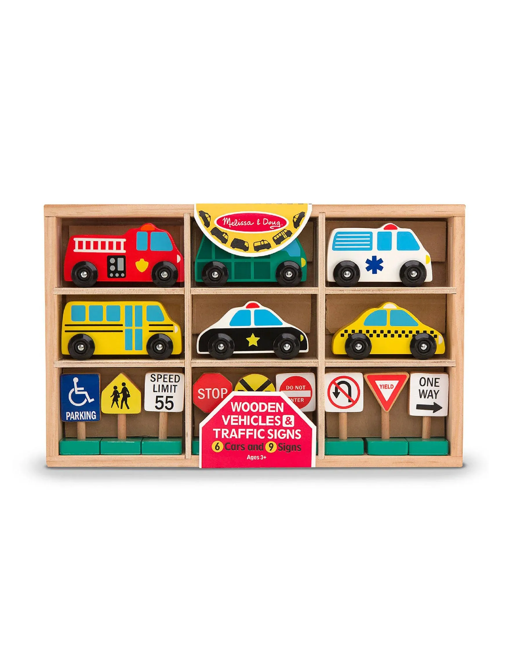 Melissa & Doug Wooden Vehicles and Traffic Signs With 6 Cars and 9 Signs