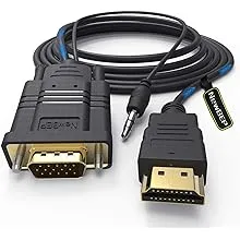 VGA to HDMI Adapter Cable, NewBEP 6Ft/1.8m VGA to HDMI 1080P HD Audio TV AV HDTV Video Converter Cord with 3.5mm Audio Cable & USB Power Cable for PC Computer Desktop Laptop Projector