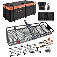 MeeFar Folding Hitch Mount Cargo Carrier Basket 60" X 20" X 6"+Waterproof Cargo Bag 16 Cubic Feet(58" 19" 24"),Hauling Weight Capacity of 500 Lbs and A Folding Arm.with Hitch Stabilizer,Net and Straps