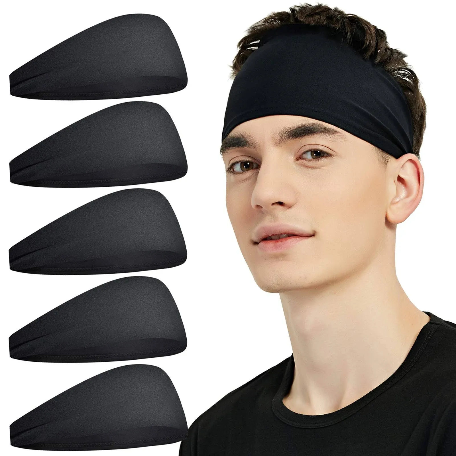 Pilamor Sports Headbands for Men (5 Pack), Moisture Wicking Workout Headband ...