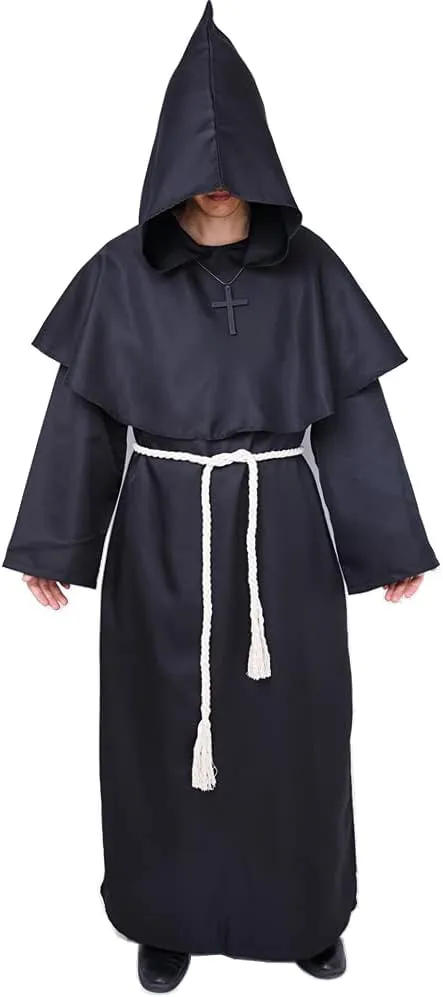 Myir JUN Monk Robe Medieval Friar Monk Priest Hooded Robe Cloak Halloween Tunic Hooded Uniform Monk Costume Cosplay Costume