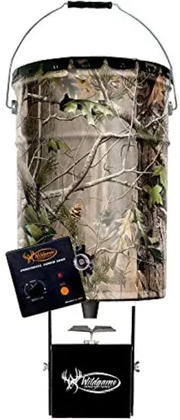 Wildgame Innovations Pail Feeder, Real Tree Camo Steel, 50-Lbs.