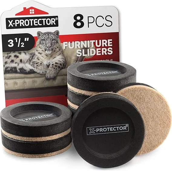 Felt Furniture Sliders for Hardwood Floors X-PROTECTOR 8 PCS 3 ½” - Furniture Slider with Unique Design - Heavy-Duty Furniture Movers for Hard Surfaces - Felt Sliders - Move Your Furniture Easily!