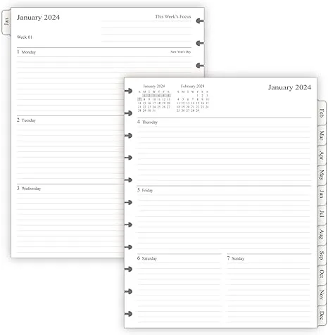 2025 Weekly Planner Refills for 11-Discbound Notebooks, Monthly Tabs, 11-Disc Punches, Letter Size, 8-1/2" x 11"