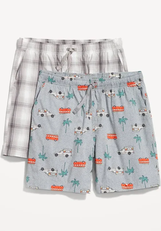 Cotton Poplin Pajama Shorts 2-Pack for Men --7-inch inseam