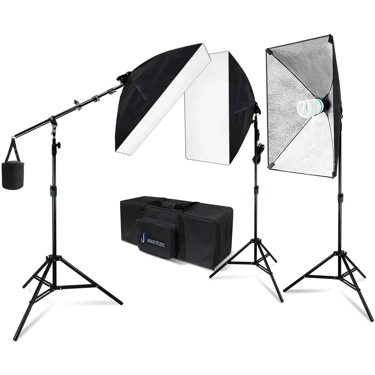 LS Soft Box Lighting Kit w/ Bulb, Boom Stand, 1200W Output Light, Slope Arm Bar