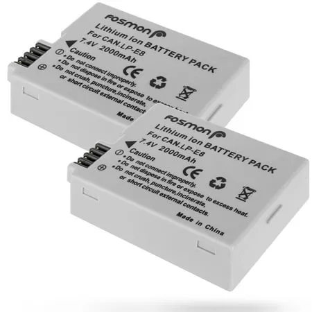 Fosmon (2 Pack) 7.4V / 2000 mAh Replacement Battery for Canon LP-E8 / LPE8 and Canon EOS 700D / 550D / 600D / 650D Rebel T2i / T3i / T4i / T5i Kiss X5 / X6i