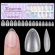 BTArtbox 300pcs Short Almond Clear Nail Tips, Full Cover Soft Gel X-coat Tips ...