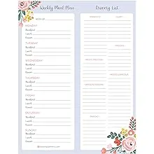 Planning Pad, 8.5" x 11", Meal & Grocery Pad with Magnets, Blue Floral