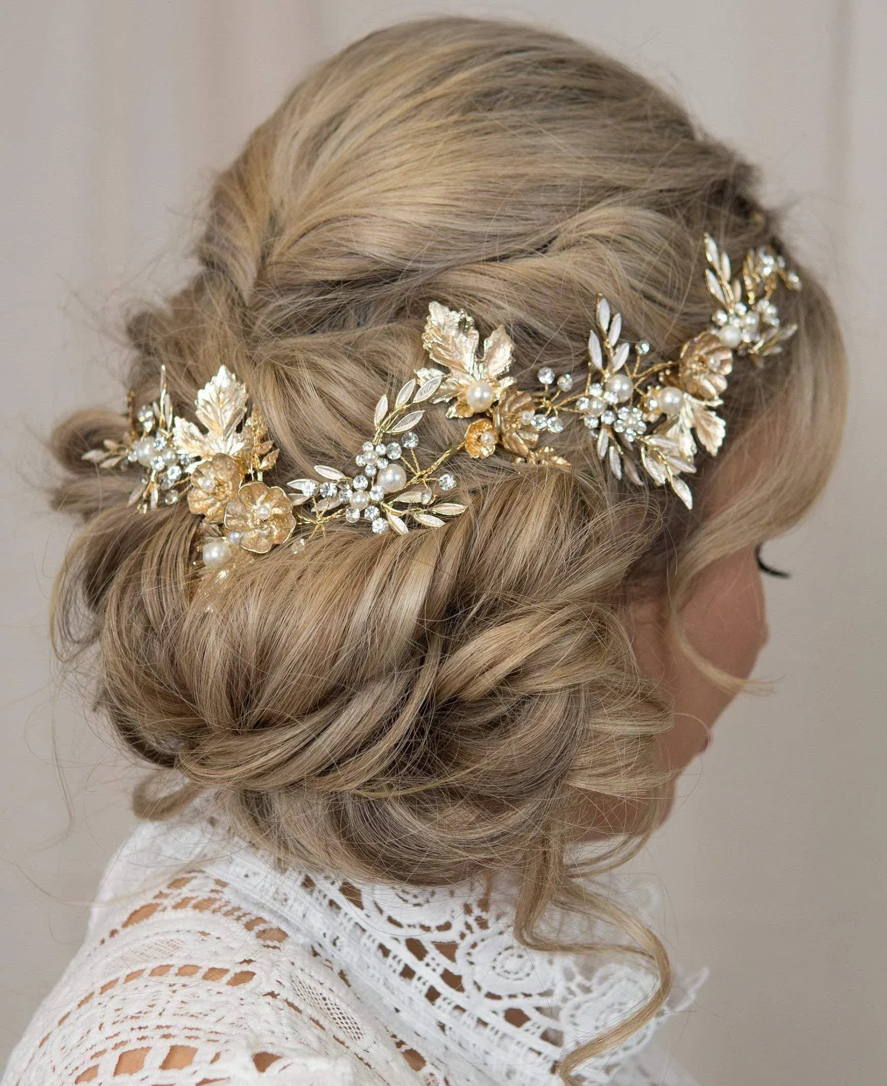 Gold Bridal Hair Vine Gold Leaf Crown Wedding Tiara Comb Gold Crown Metallic Gold