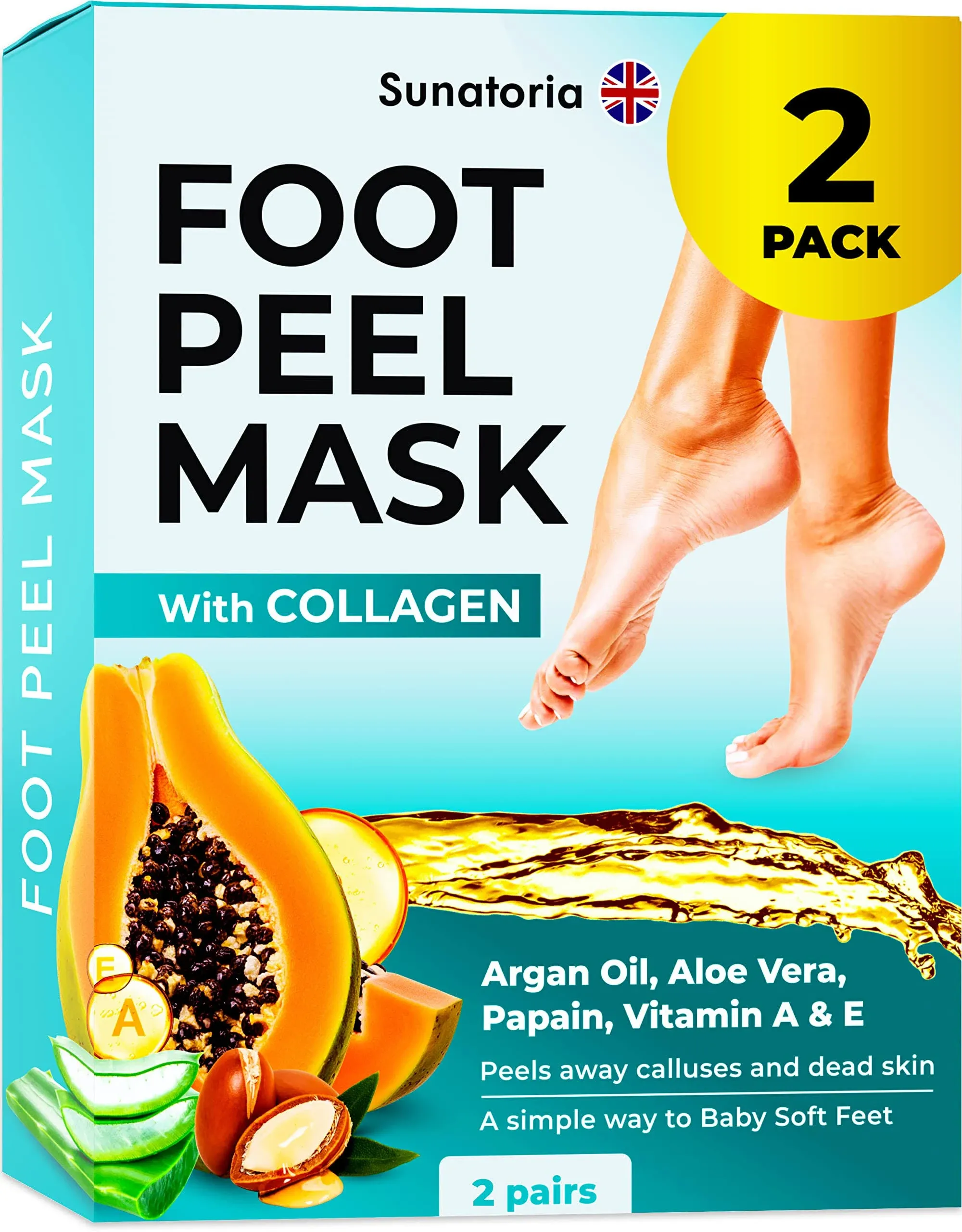 SUNATORIA Foot Peel Mask - Dermatologically Tested - 2 Pack (Pairs) Exfoliating ...