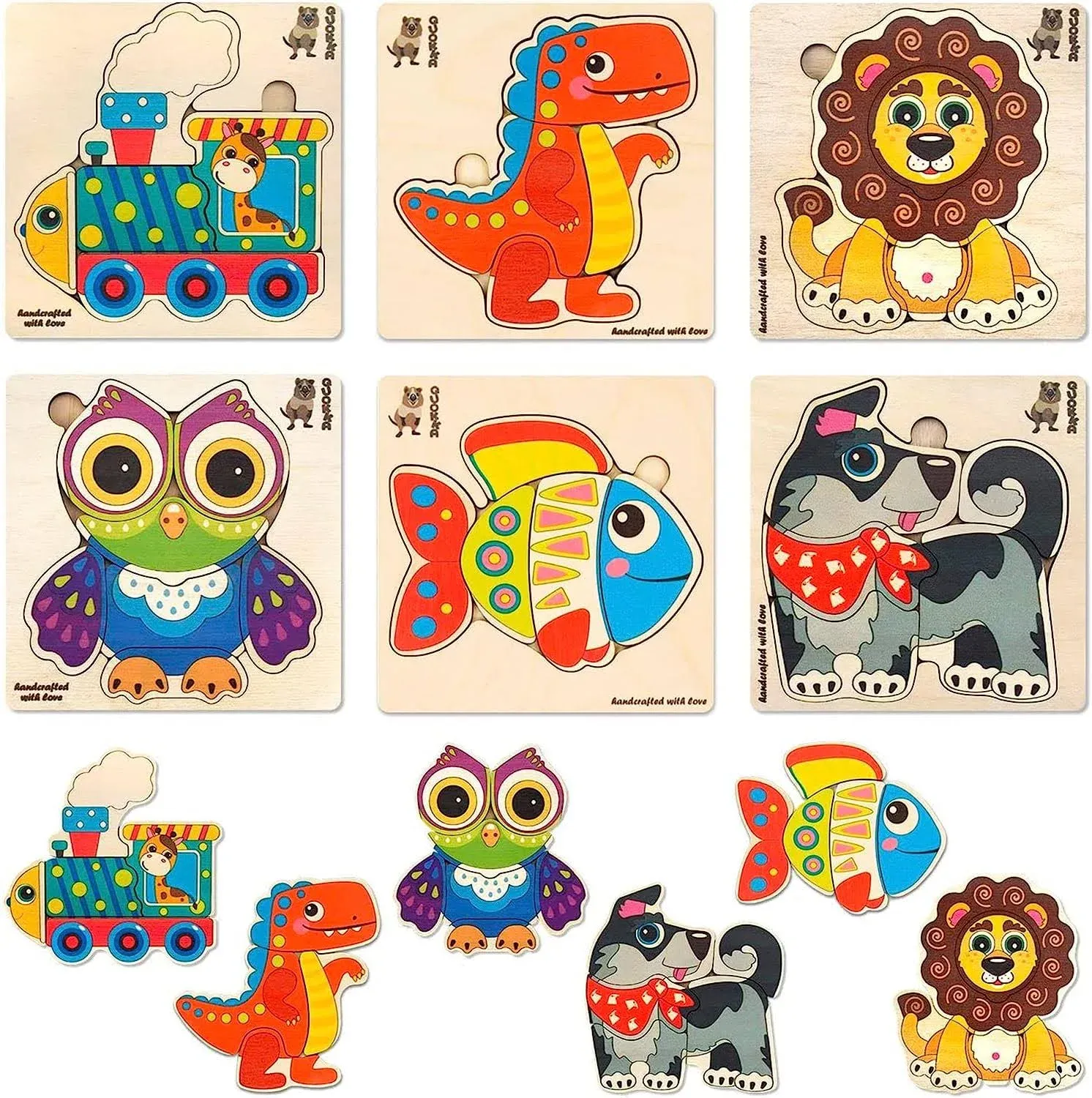 Wooden Puzzles for Toddlers  2 3 Years Old -  6 Pack Kid Puzzles Ages 4 5 by QUOKKA -  Wood Learning Preschool Montessori Toys with Animals